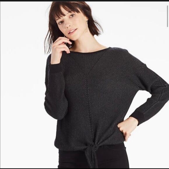 Lucky Brand Ribbed Front Knot Tie Sweater. Dark gray. Size medium. - Picture 2 of 9